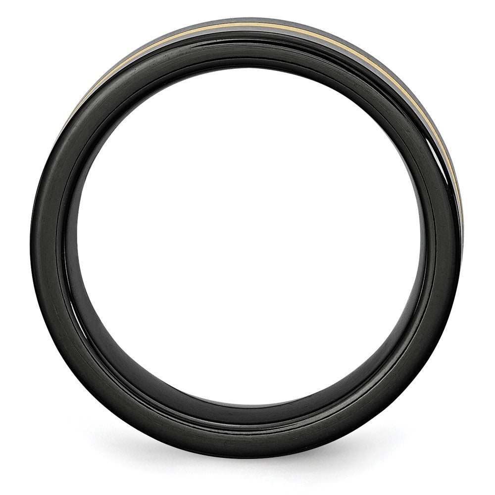 Chisel Ceramic Flat Black with 14k Gold Inlay 8mm Polished Band