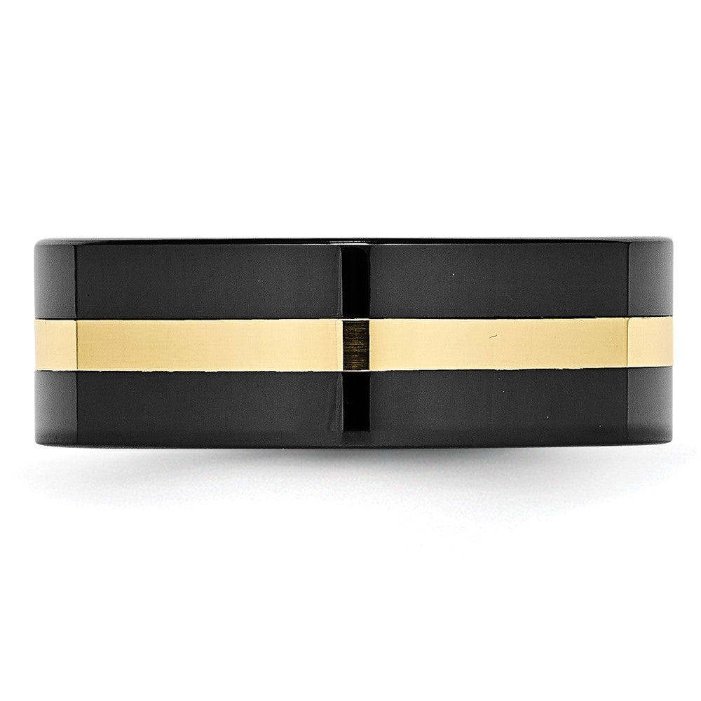 Chisel Ceramic Flat Black with 14k Gold Inlay 8mm Polished Band