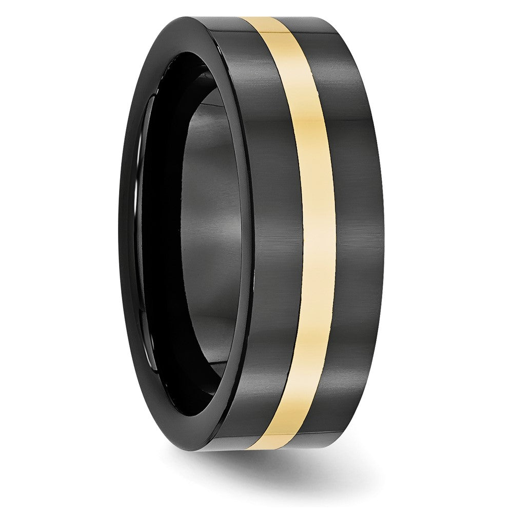 Chisel Ceramic Flat Black with 14k Gold Inlay 8mm Polished Band