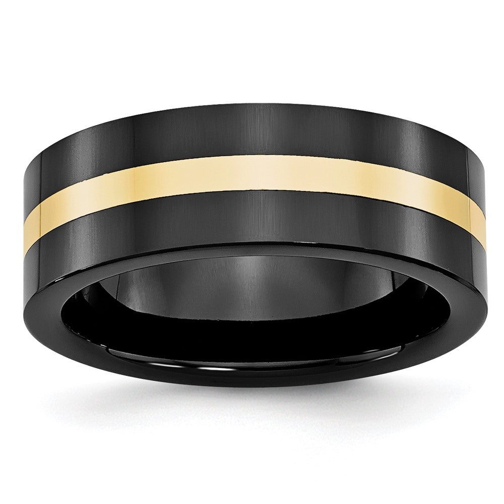Chisel Ceramic Flat Black with 14k Gold Inlay 8mm Polished Band