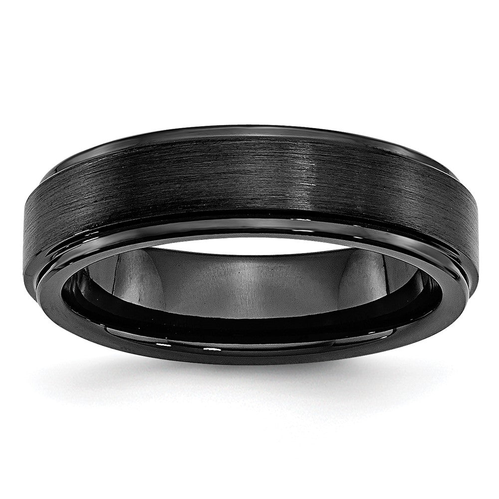 Chisel Black Ceramic Ridged Edge 6mm Brushed and Polished Band
