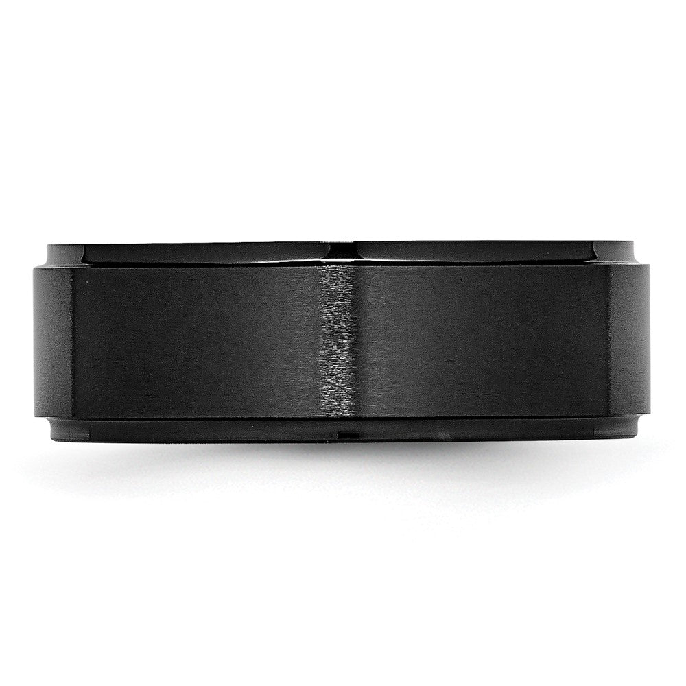 Chisel Black Ceramic Ridged Edge 8mm Brushed and Polished Band