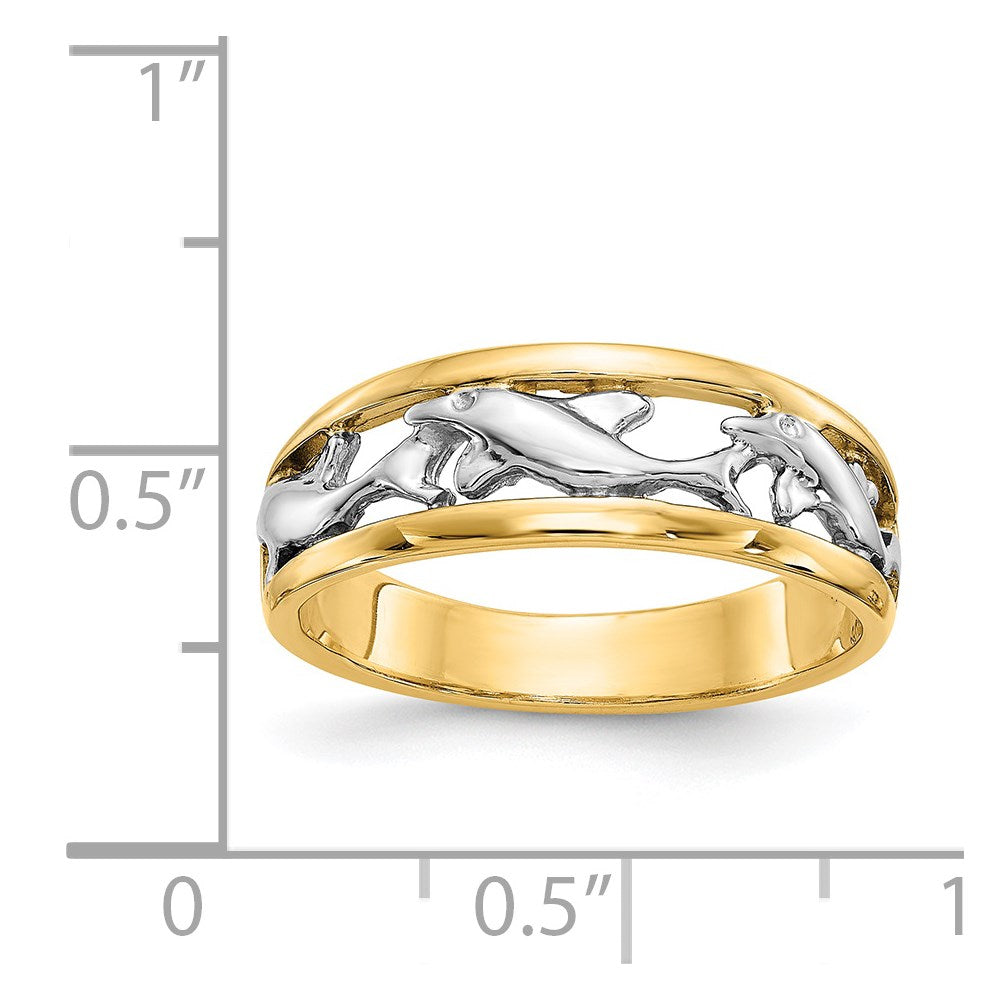 14k With Rhodium Dolphin Ring