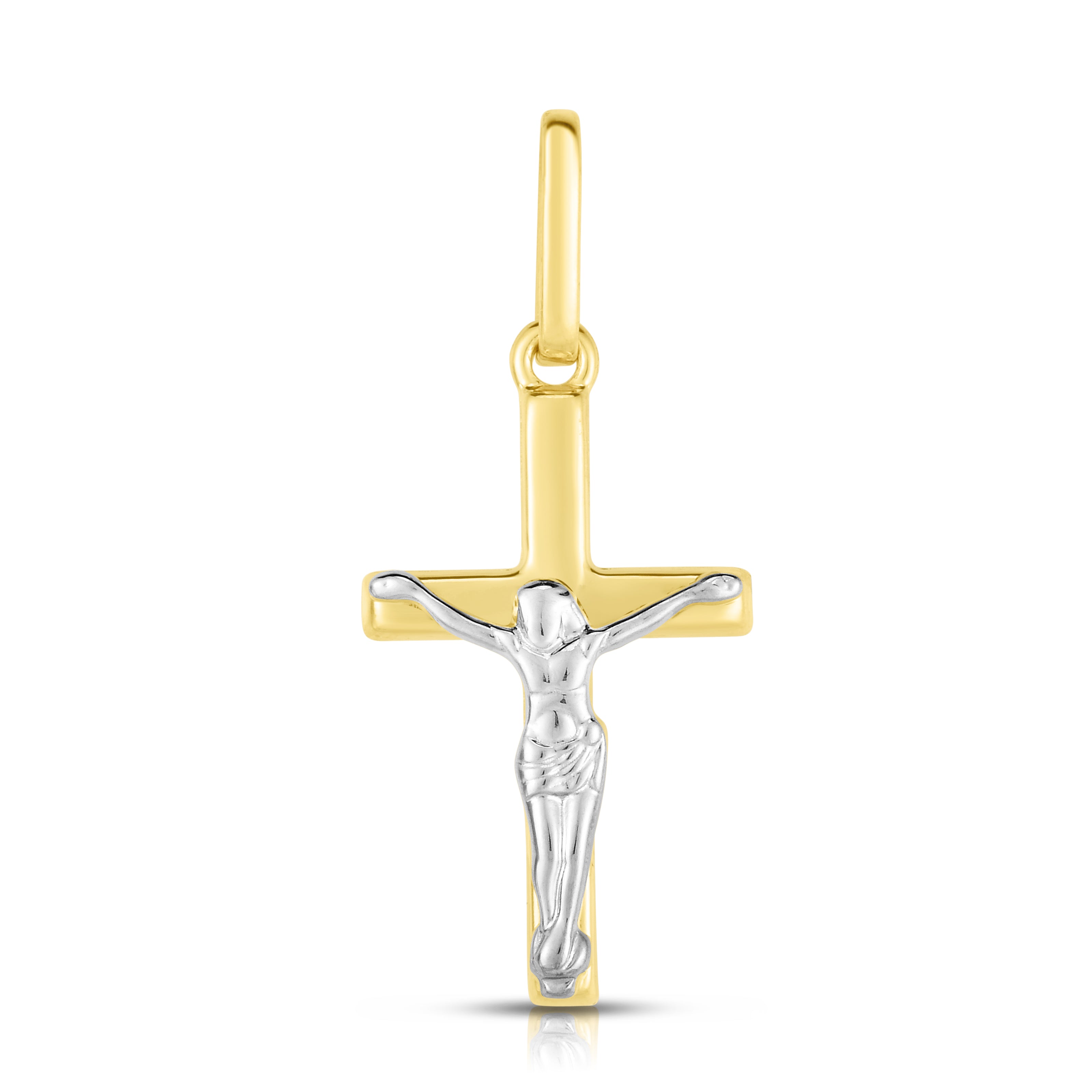 14K Yellow & White Gold Mini Crucifix Cross
