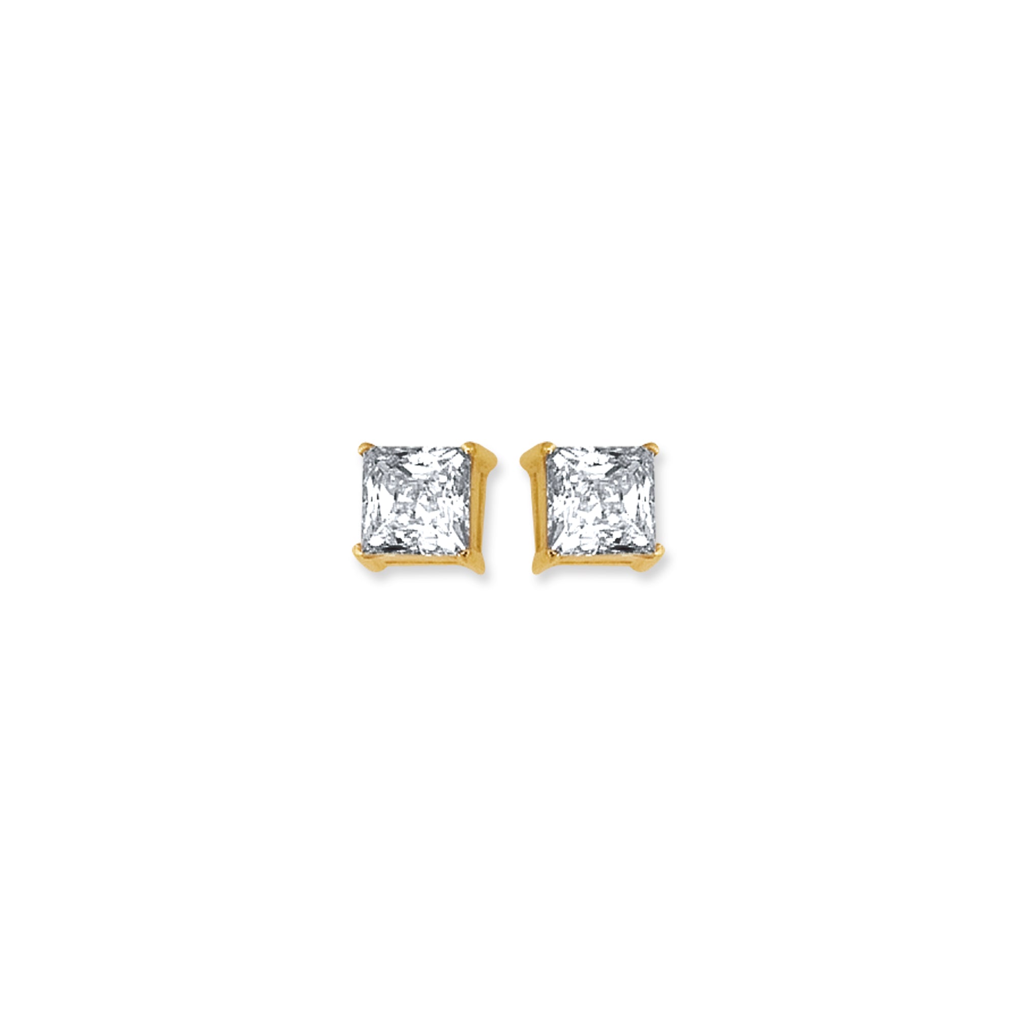 14K Yellow Gold 5Mm Princess Cut Cz Stud Earring
