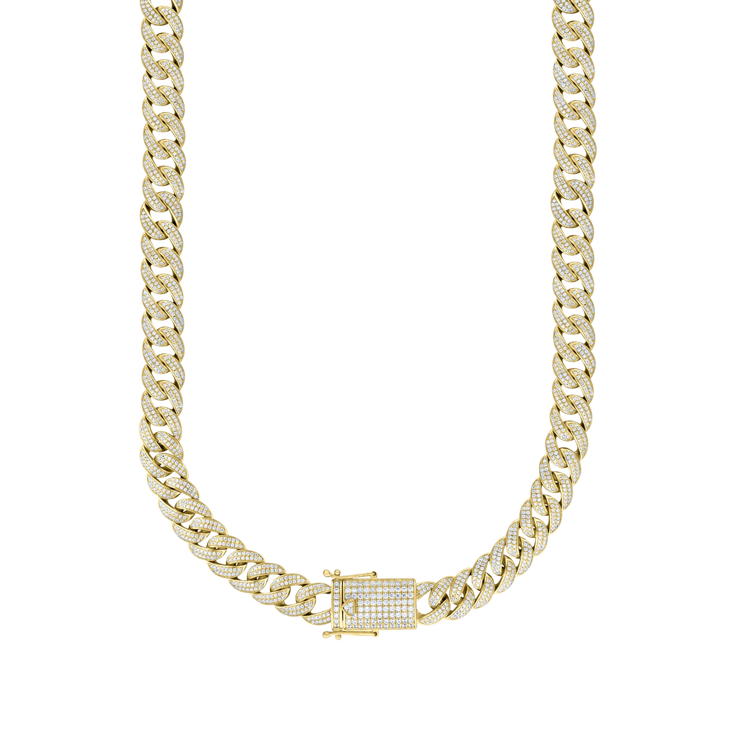 10KT Solid White Gold 9 MM Cubic Zirconium Miami Chain