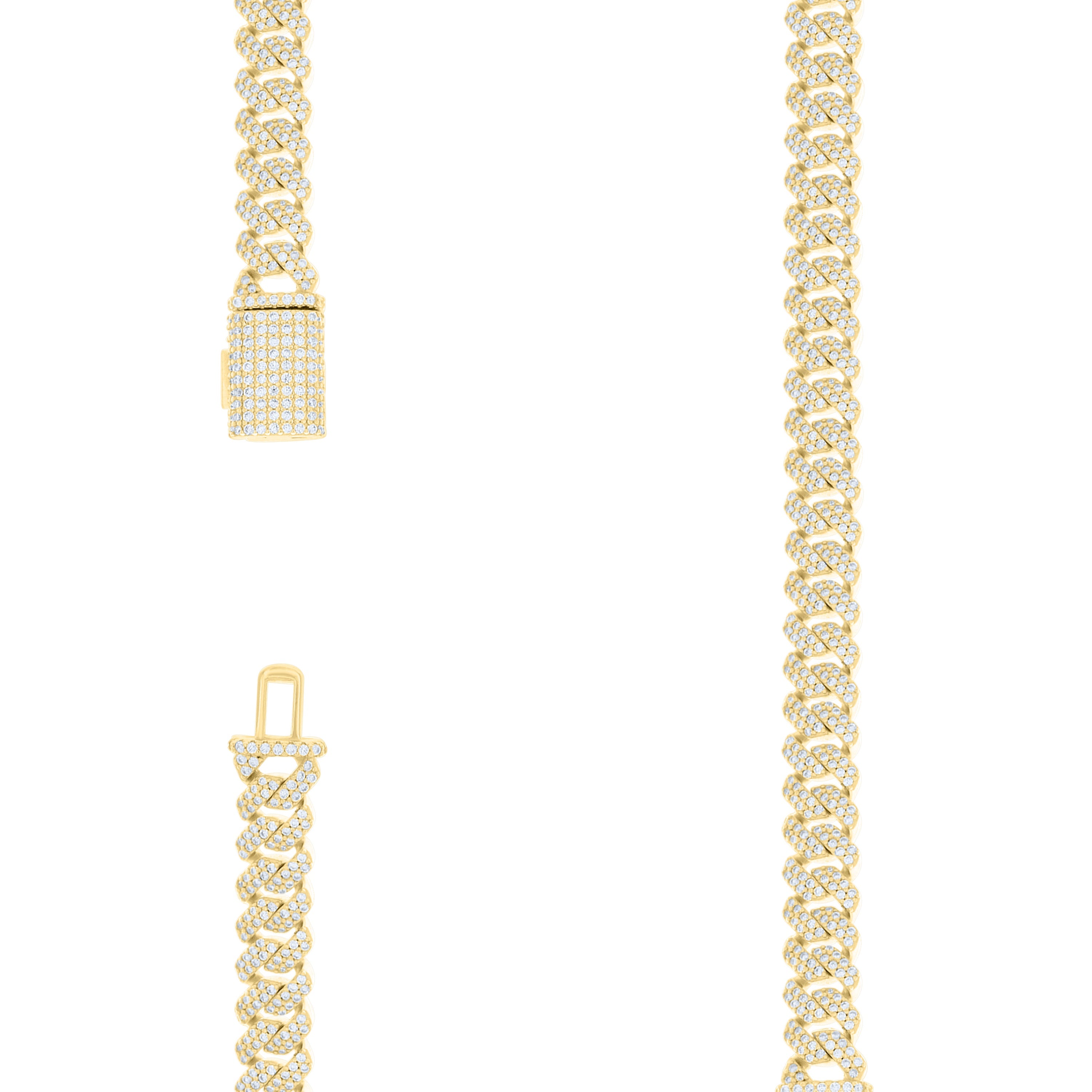 14KT Hollow White Gold 9 MM Cubic Zirconium Monaco Chain