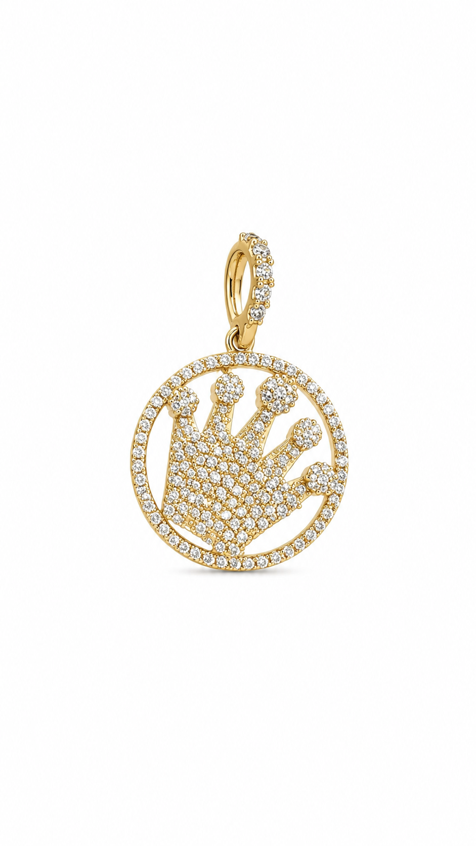 14KT Yellow Gold Round Crown CZ Pendant [A2B4]