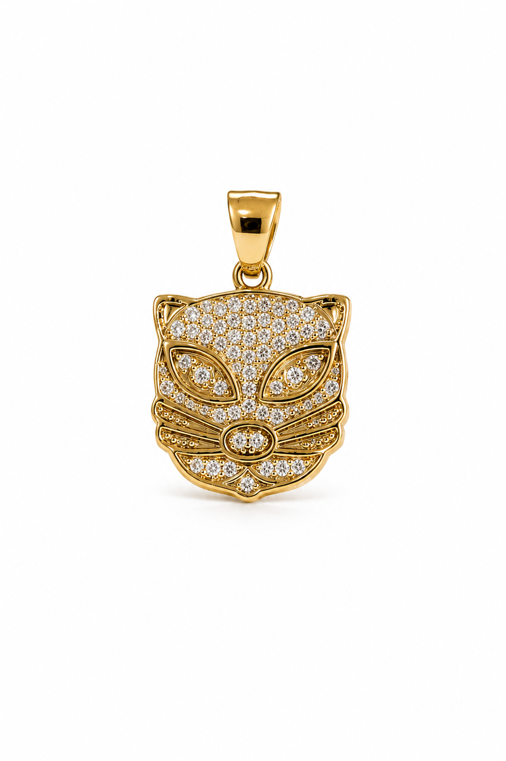 10KT Yellow Gold Cat Face CZ Pendant [A3B1]