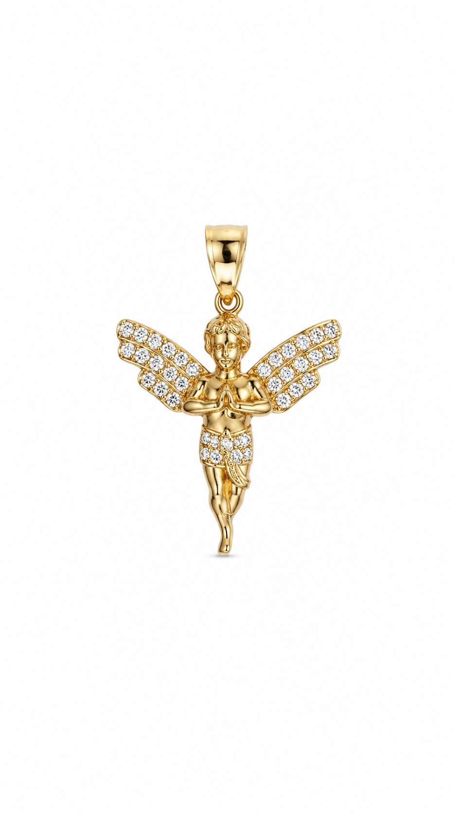 10KT Yellow Gold Praying Angel CZ Pendant [A3B2]