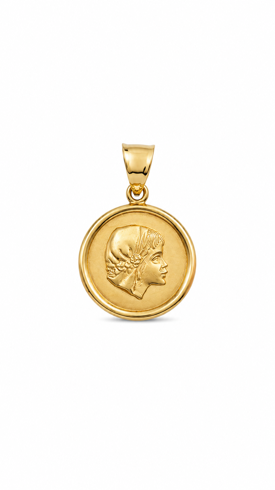 10KT Yellow Gold Girl Round Pendant [A2B3]