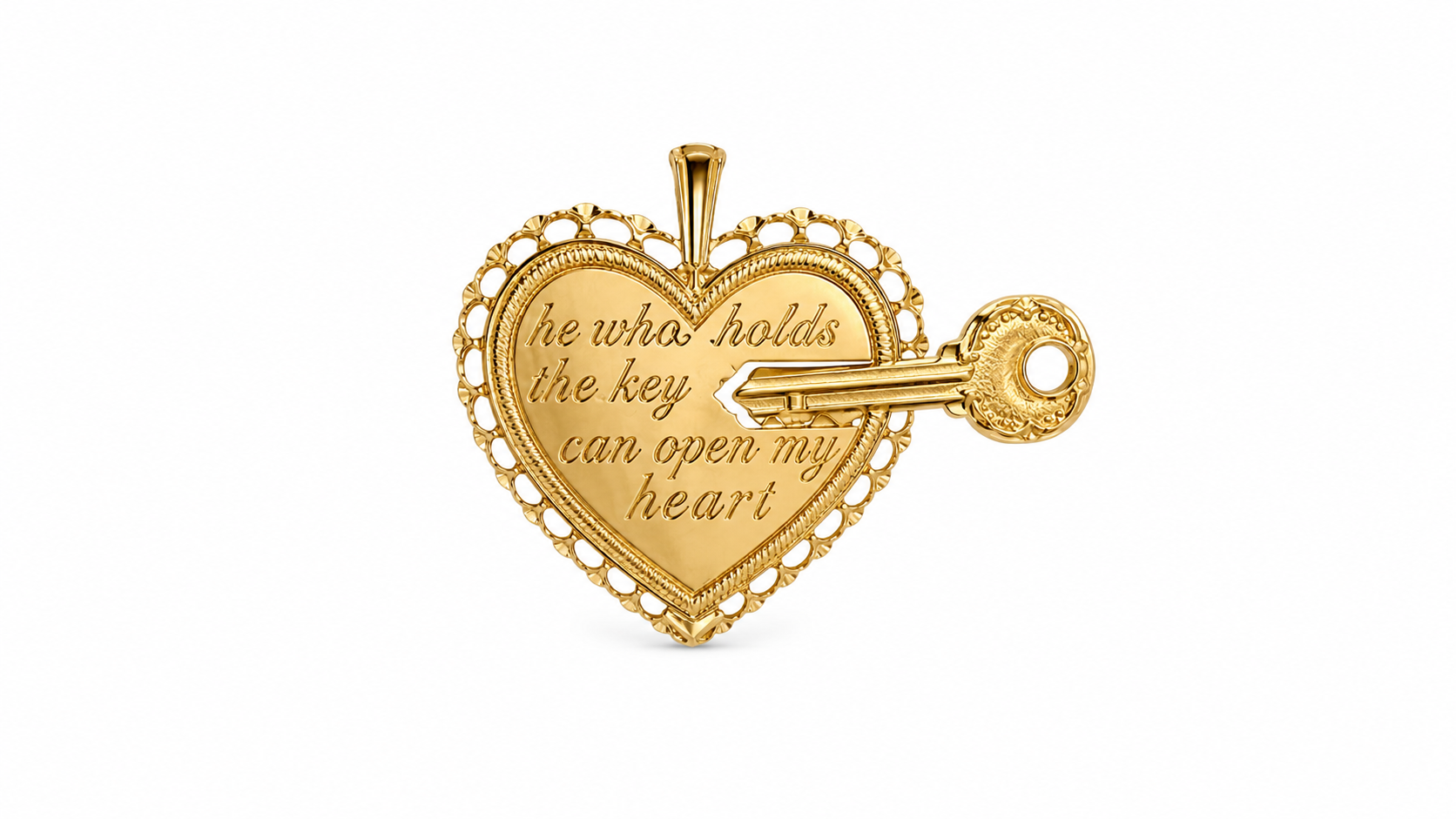 14KT Key Heart Yellow Gold Pendant [A4B4]