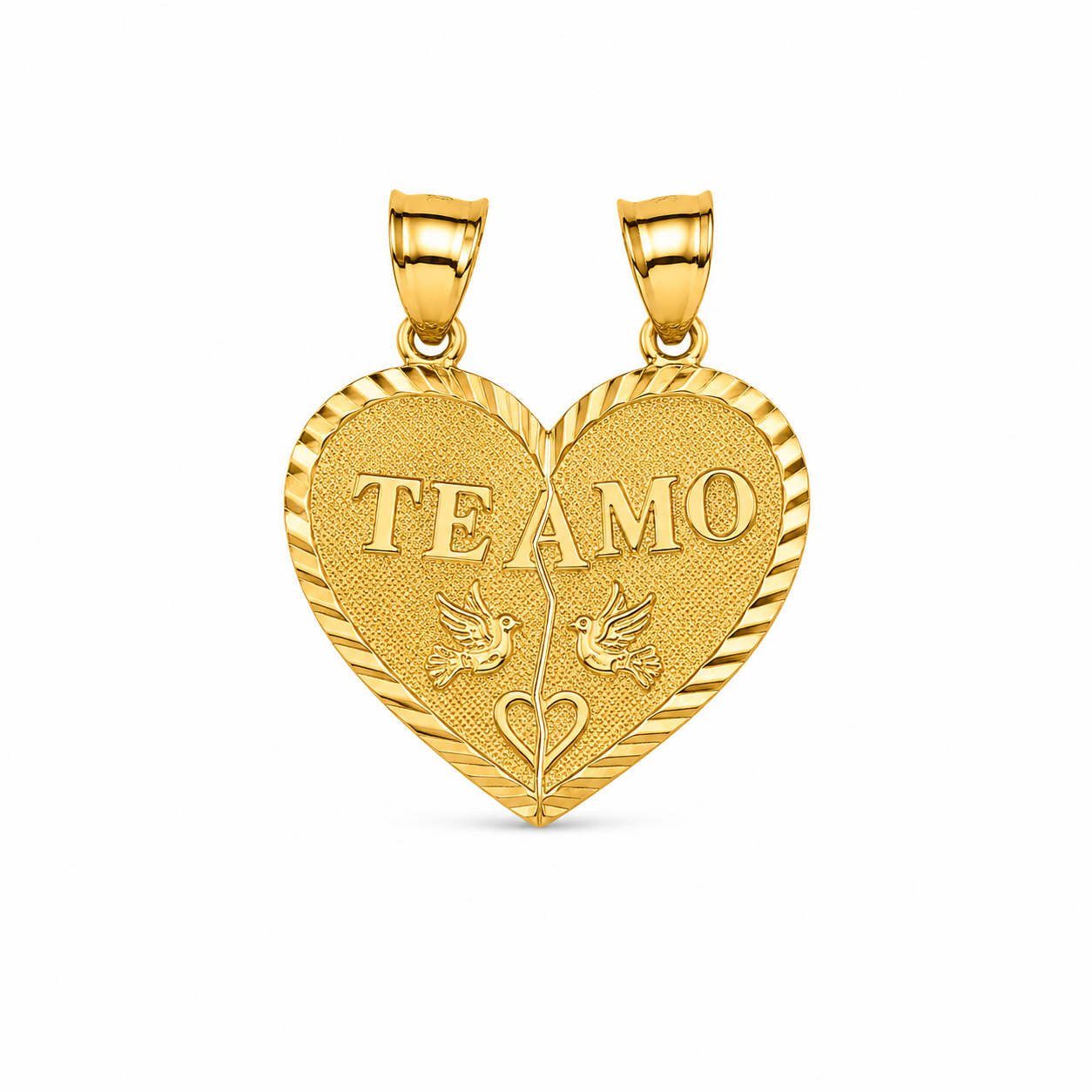 10KT Te Amo Two Piece Heart Yellow Gold Pendant [A2B6]