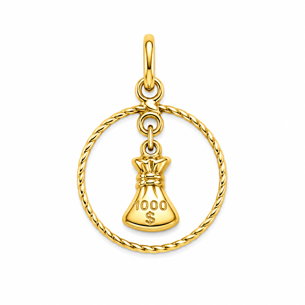 18KT Yellow Gold $1000 Money Bag Pendant [A1B3]