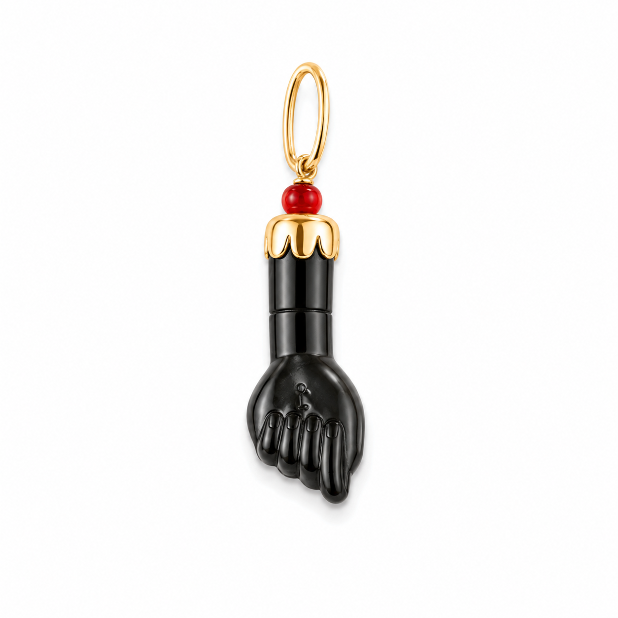 14KT Yellow Gold Black Azabache Fist Pendant [A0B3]