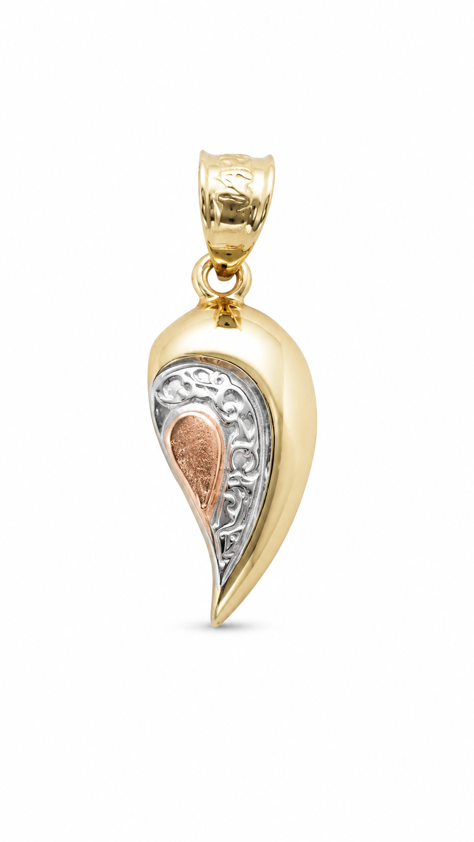 14KT Tri-Tone Gold Right Half Heart Pendant [A2B1]