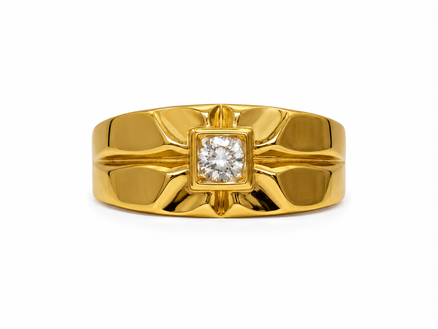 18KT Design Etch Cubic Zirconium Yellow Gold Ring [A8B5]