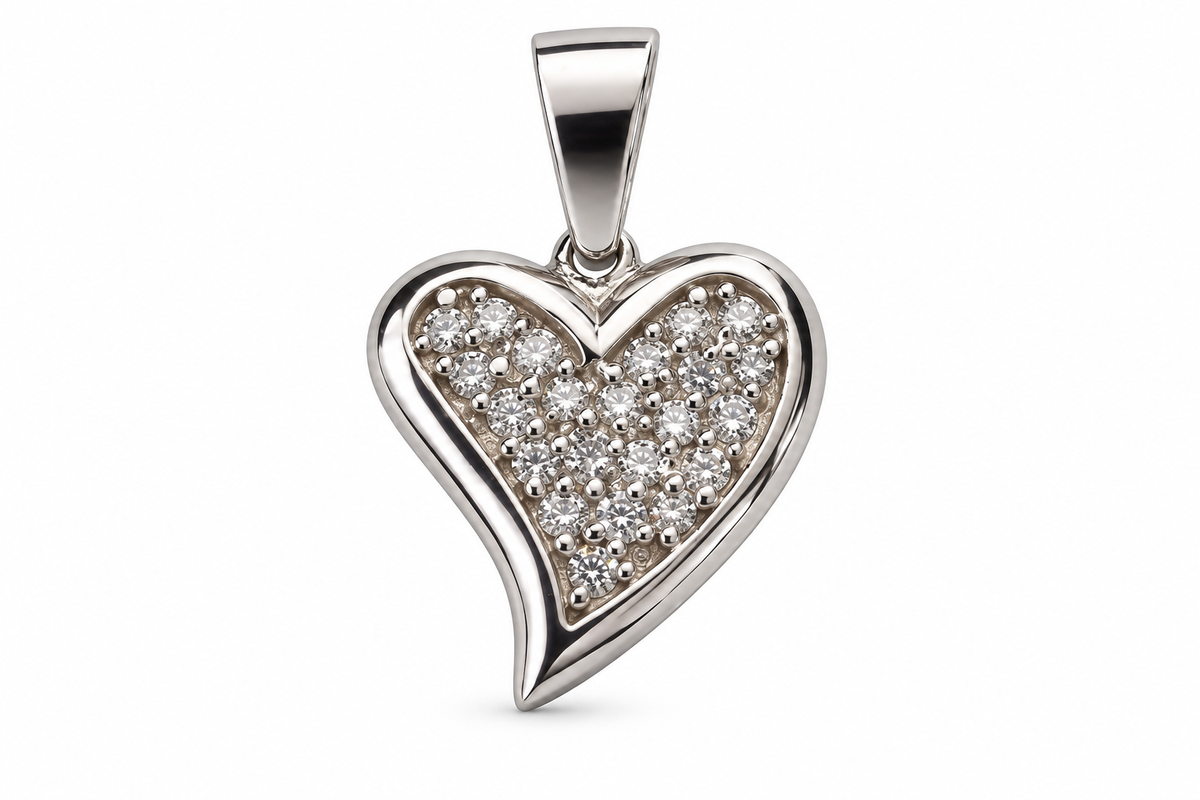 14KT White Gold Cubic Zirconium Heart Pendant [A1B7]