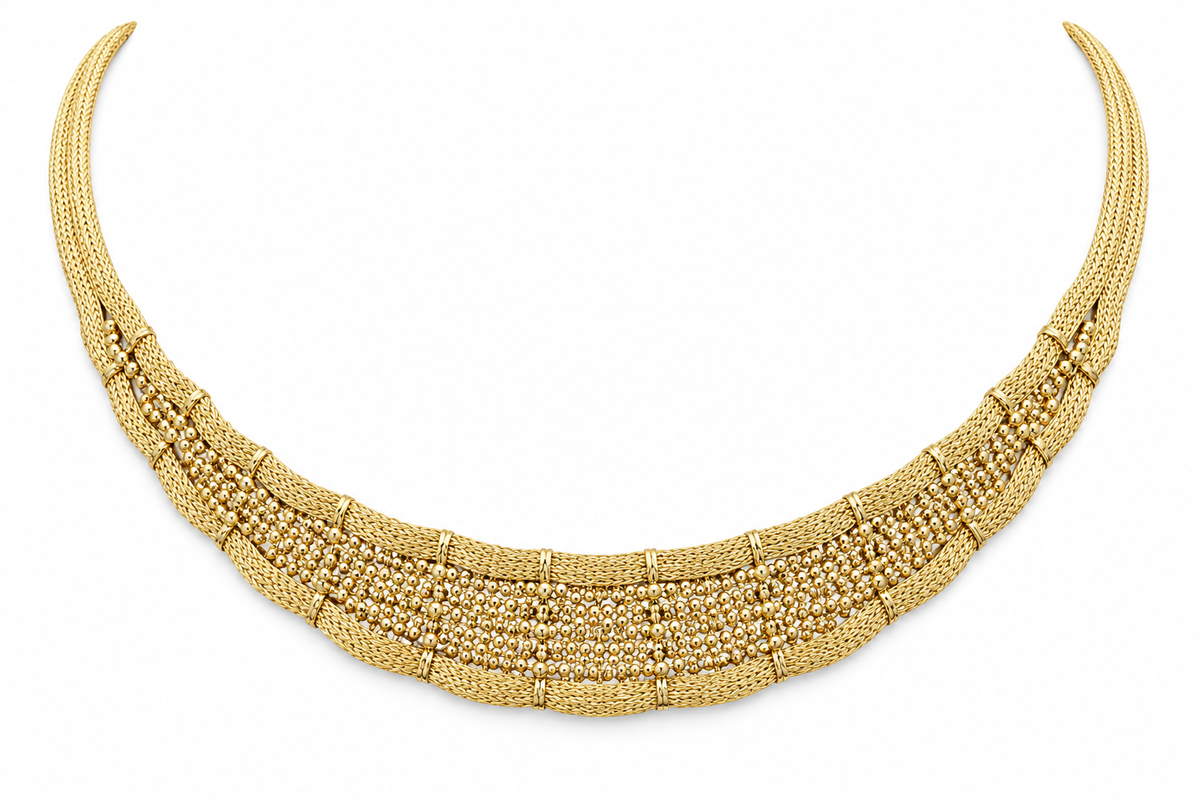14KT Yellow Gold Tapered Mesh Collar Necklace
