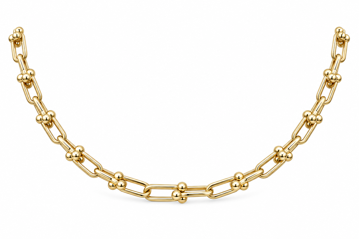 14KT Yellow Gold Polished Bead Link Necklace