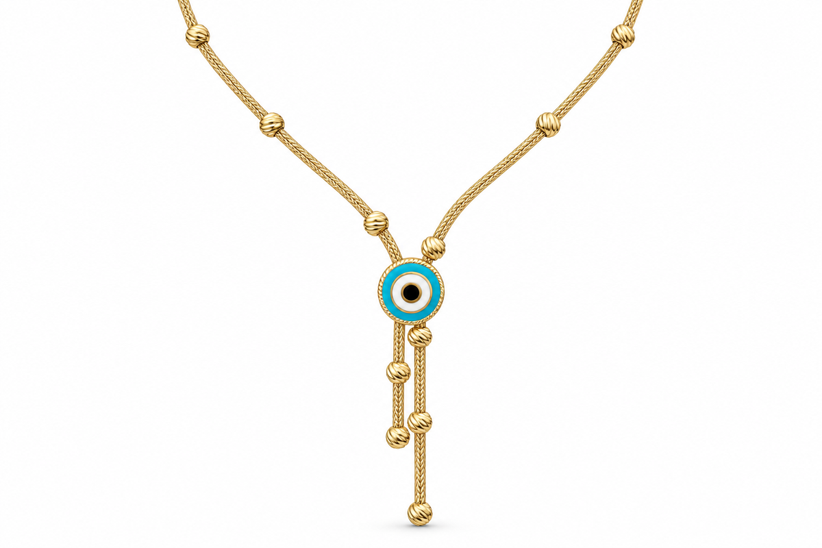14KT Yellow Gold Evil Eye Dangle Necklace