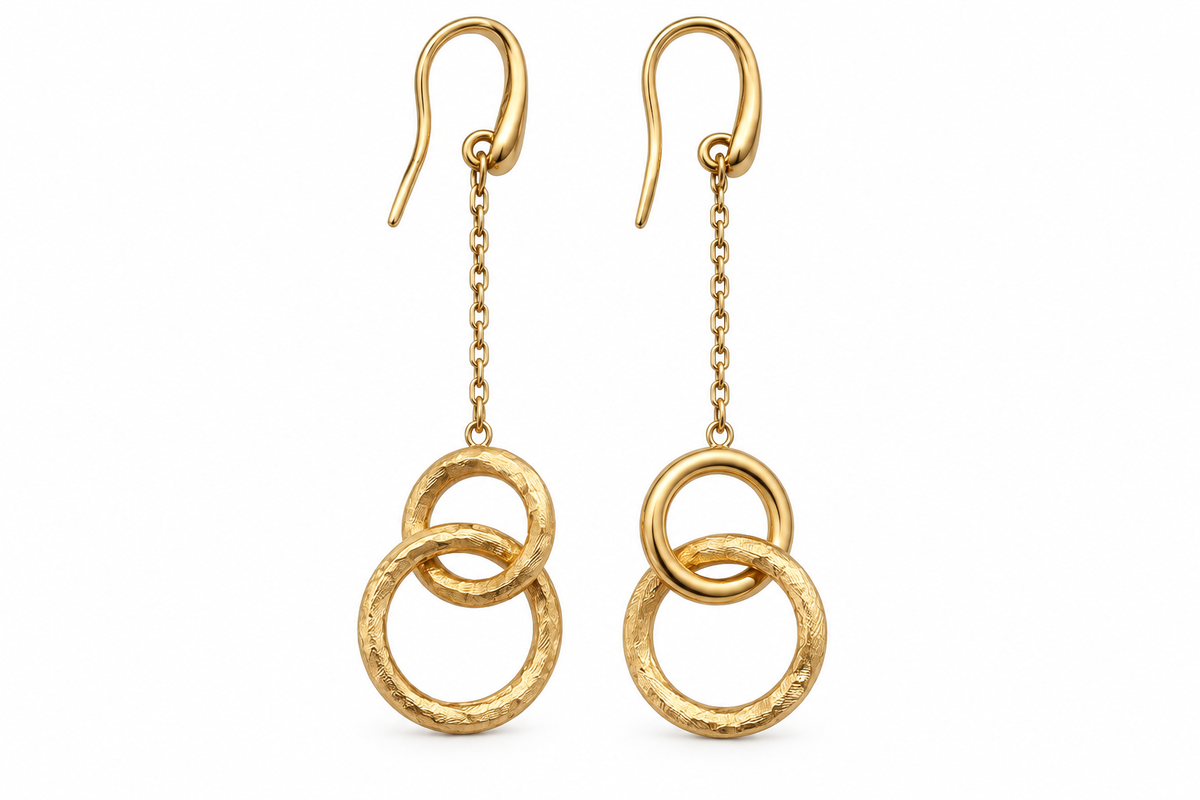 14KT Yellow Gold Connected Circles Earrings [A5B3]