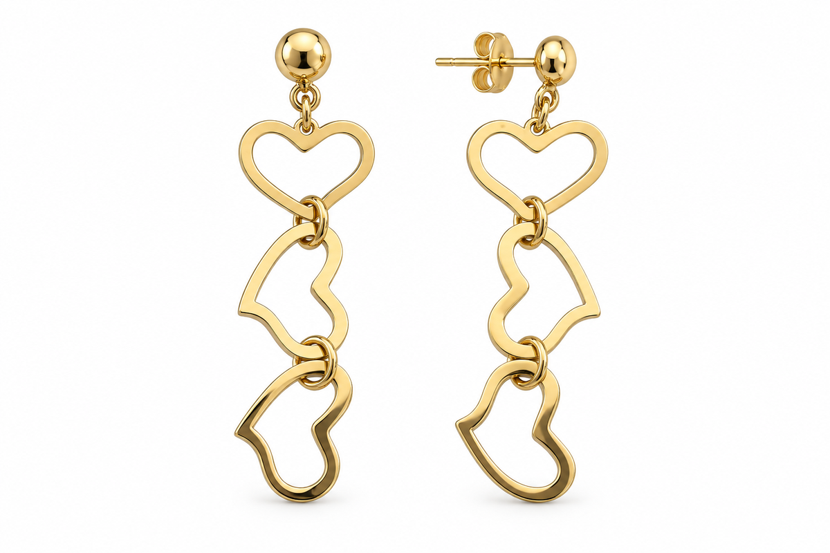 14KT Yellow Gold Heart Dangle Earrings [A2B7]