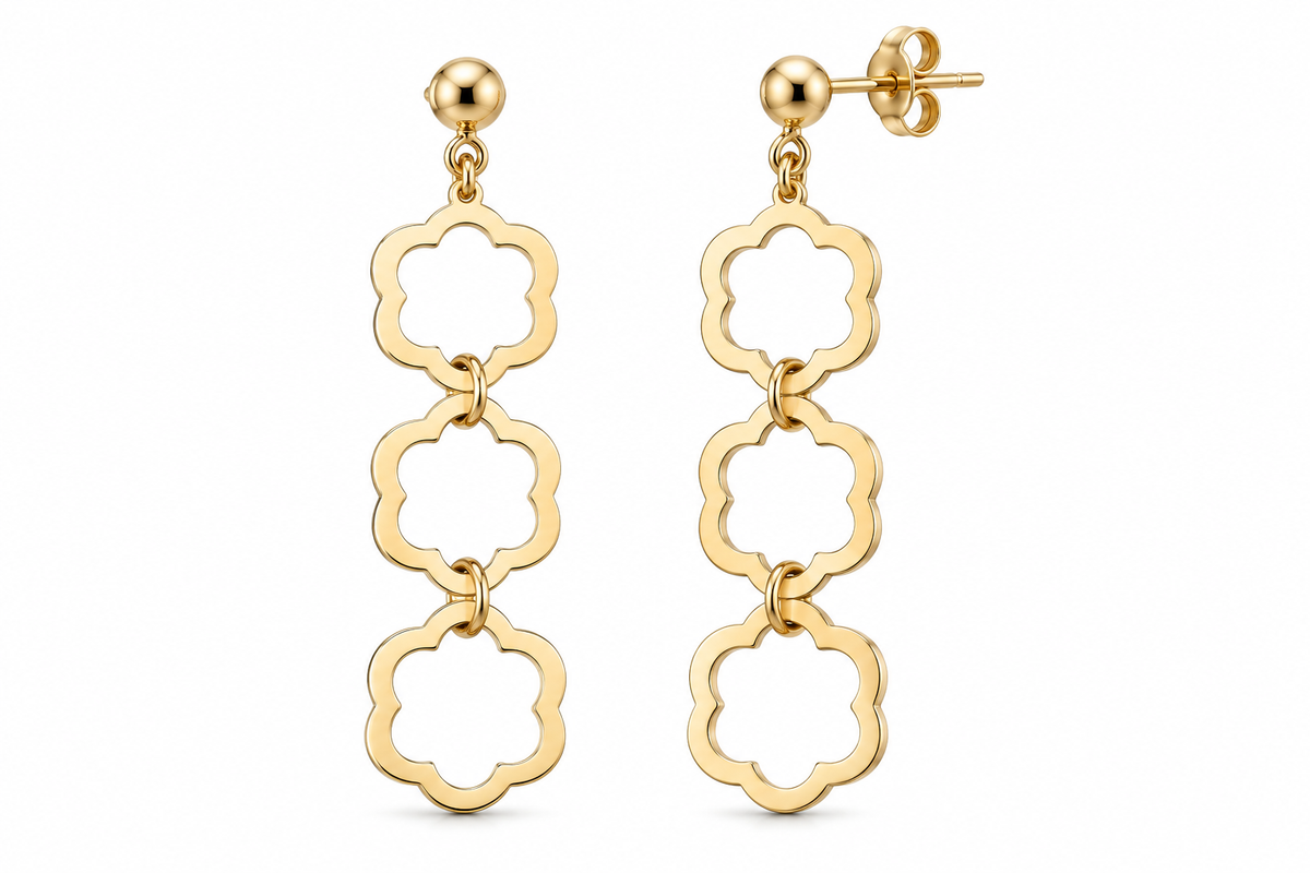 14KT Yellow Gold Flower Earrings [A3B6]