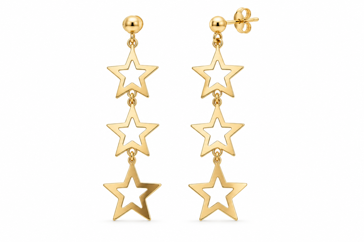 14KT Yellow Gold Stars Dangle Earrings [A3B0]