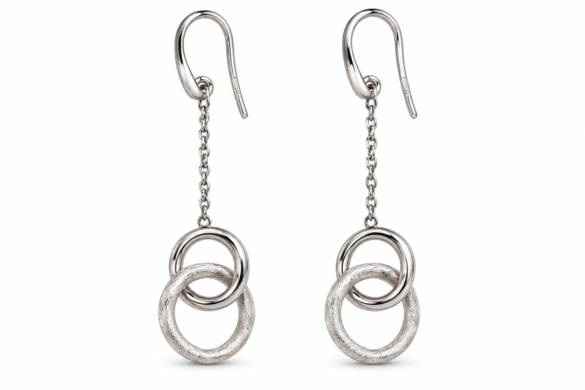 14KT White Gold Connected Circle Dangle Earrings [A5B3]