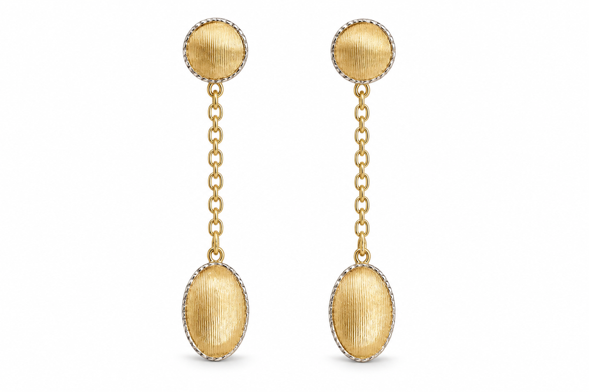 14KT Two-Tone Gold Brushed Finished Oval Dangle Earrings [A4B0]