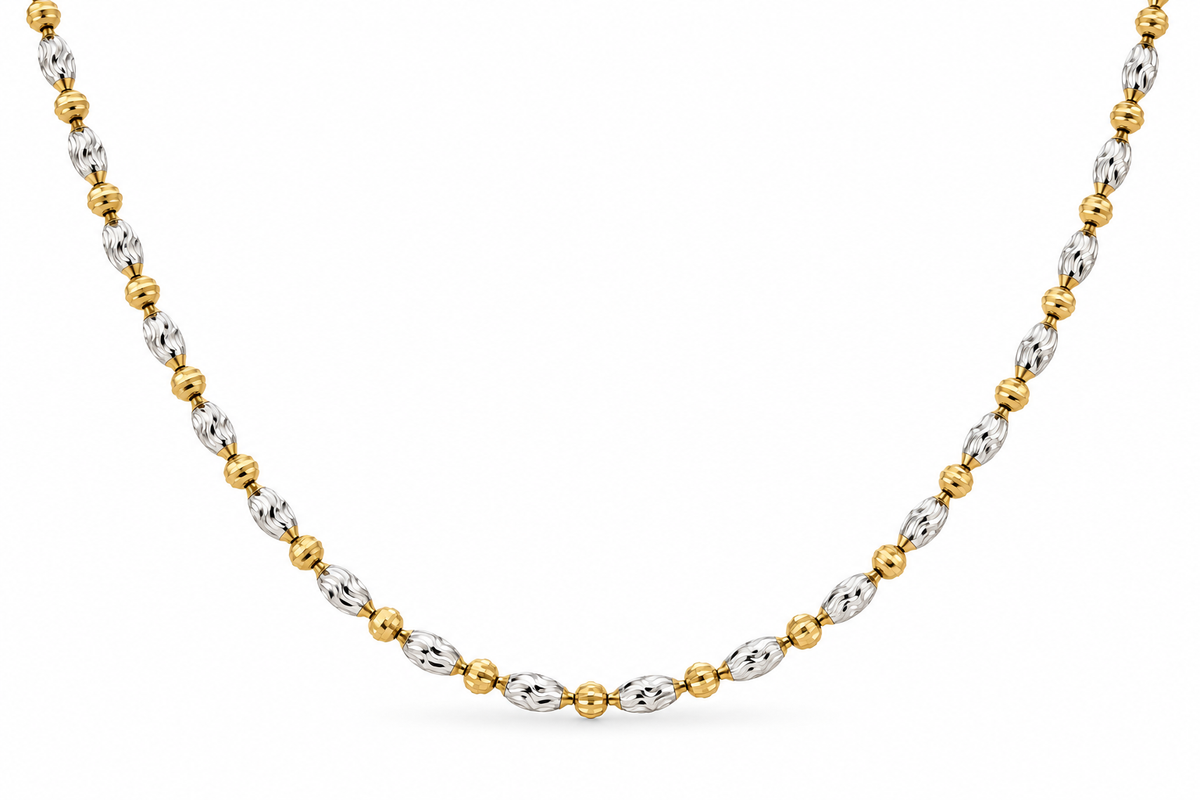 14KT Semi-Hollow Two-Tone Gold 2 MM Sailing Moon Cut Link Chain