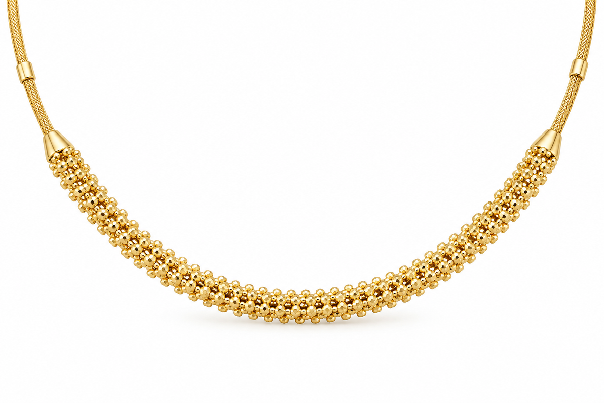 14KT Hollow Yellow Gold 4.5 MM Diamond Cut Designer Necklace