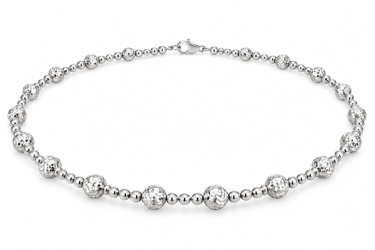 14KT Hollow White Gold 5 MM Blossom Moon Cut Necklace