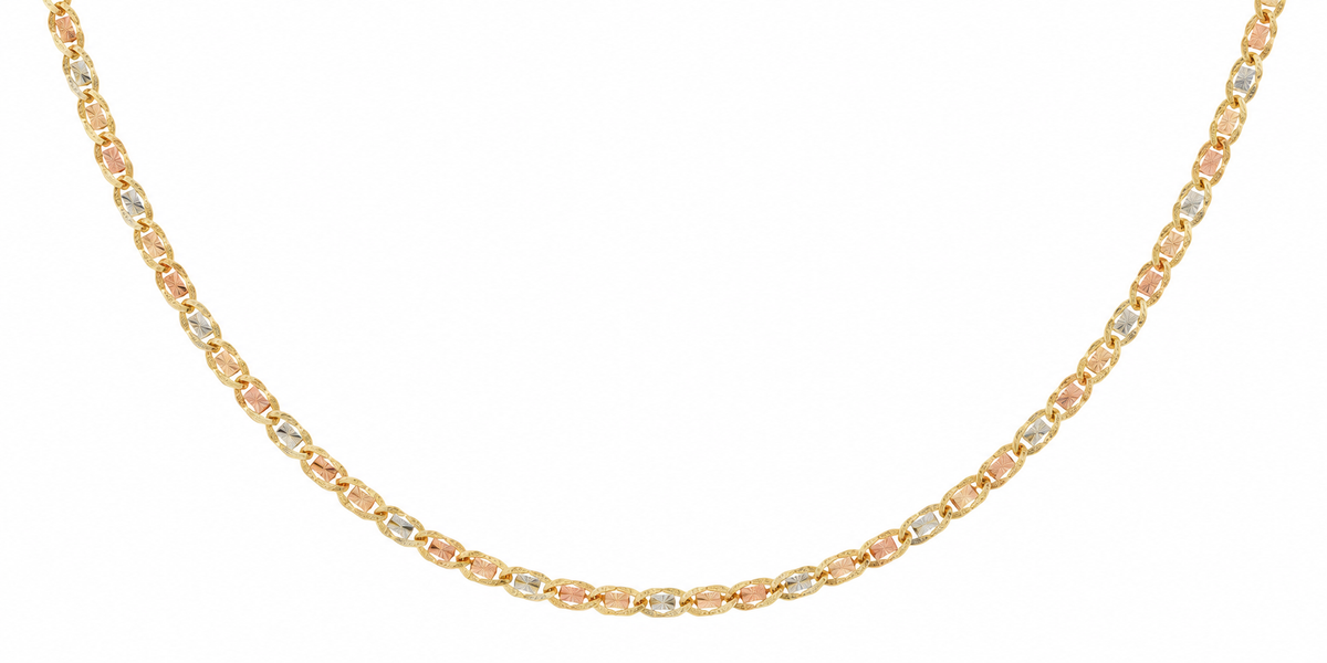 10KT Solid Tri-Tone Gold 2 MM Valentino Chain