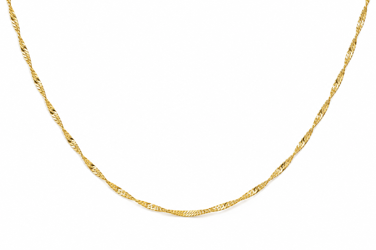 14KT Hollow Yellow Gold 1 MM Singapore Chain