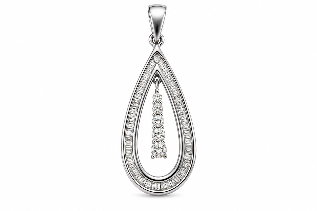 10KT White Gold 0.50 CTW Teardrop Dangling Diamond Pendant [K14H50]