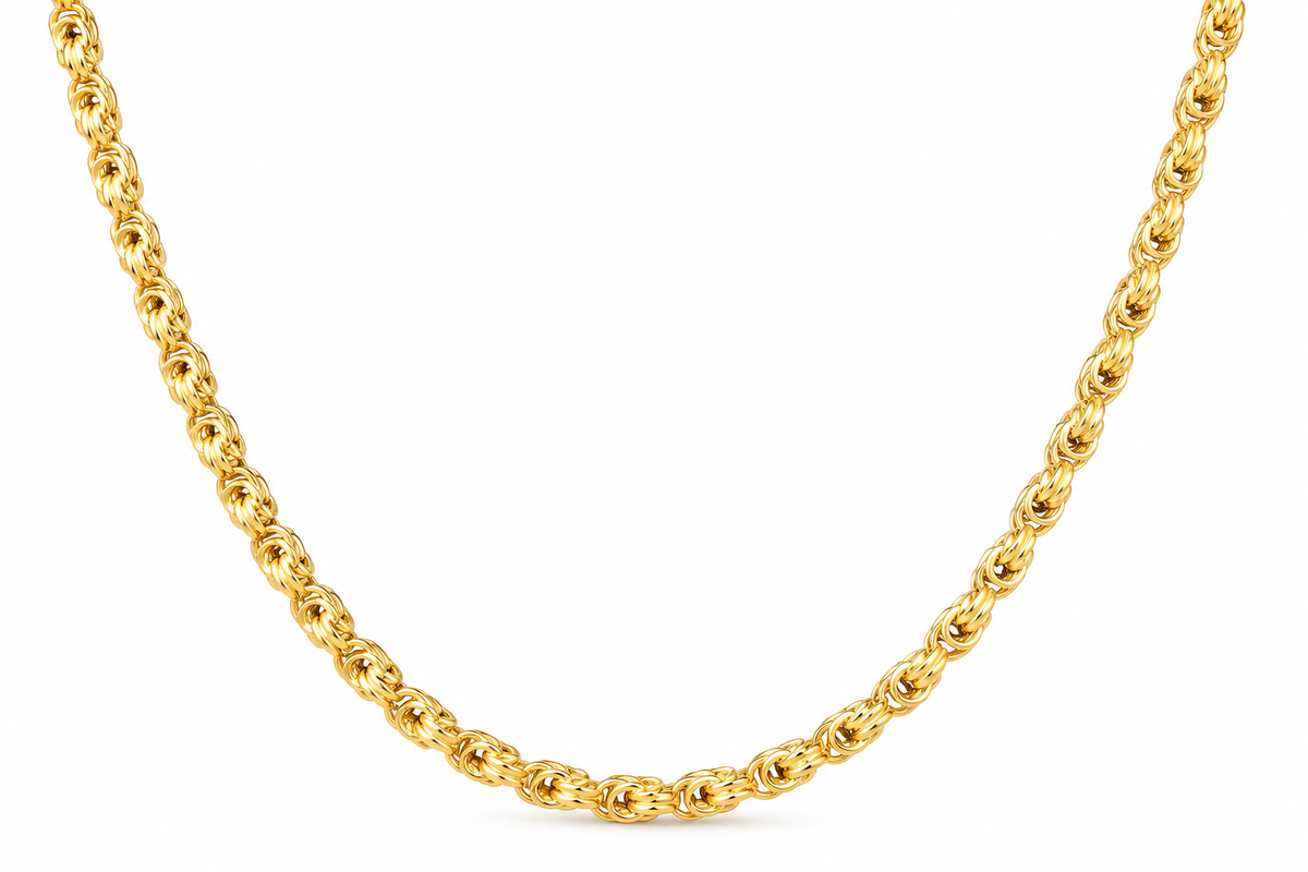 10KT Hollow Yellow Gold 3 MM Turkish Rope Link Chain