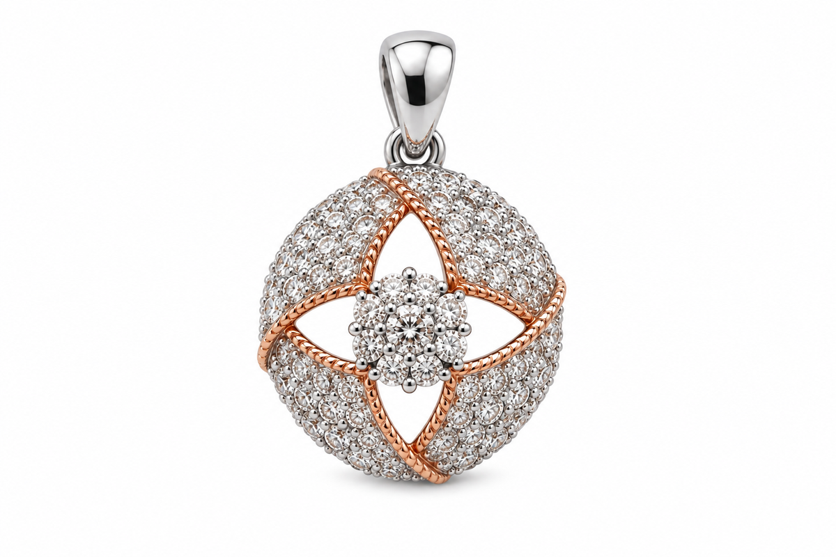 10KT White Gold 0.50 CTW Star, Flower Designer Diamond Pendant [K14H50]