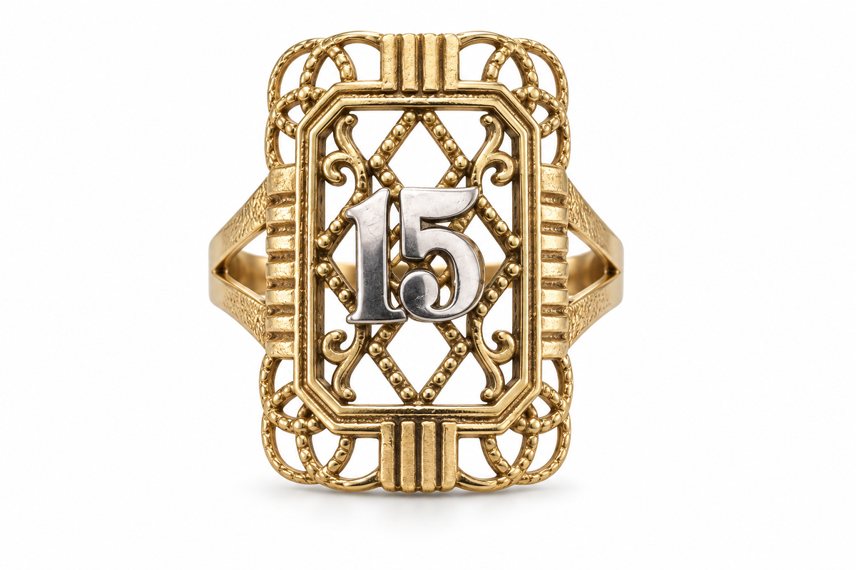 10KT Two-Tone Gold Rectangle 15 Ring  [A2B6]