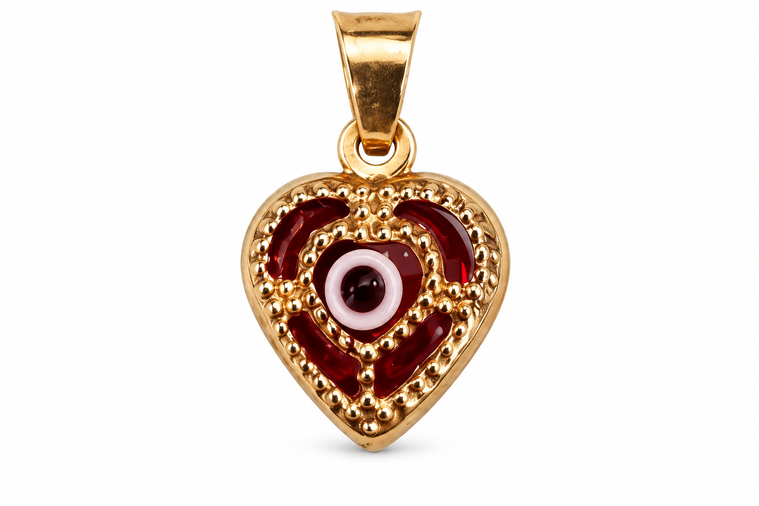 14KT Yellow Gold Red Heart Evil Eye Pendant [A0B6]