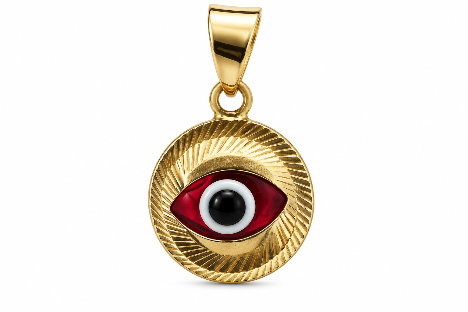 14KT Yellow Gold Red Evil Eye Pendant [A0B7]