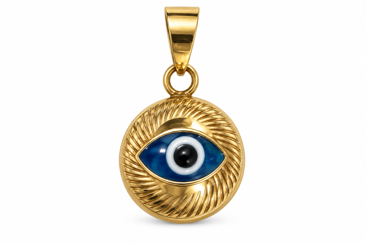 14KT Yellow Gold Blue Evil Eye Pendant [A0B7]