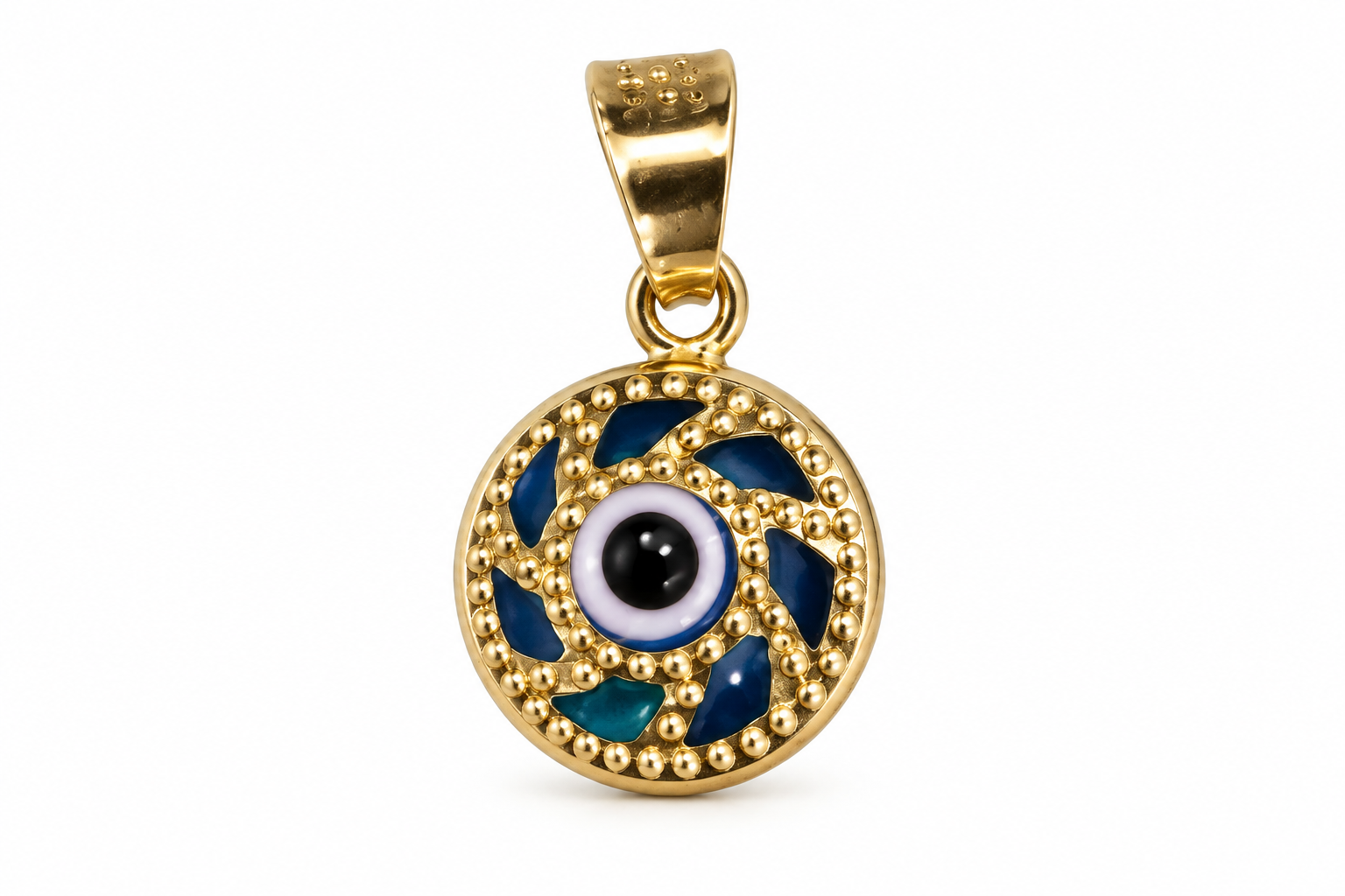 14KT Yellow Gold Round Blue Evil Eye Pendant [A0B5]
