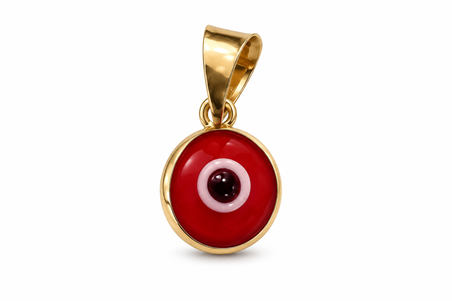 14K Yellow Gold Red Evil Eye Pendant [A0B2]