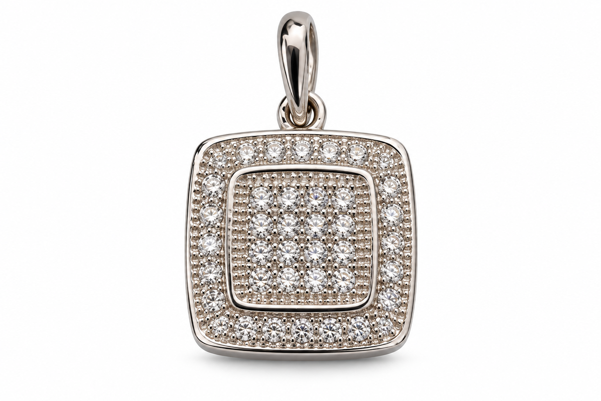 14KT White Gold Cubic Zirconium Square Pendant [A1B2]