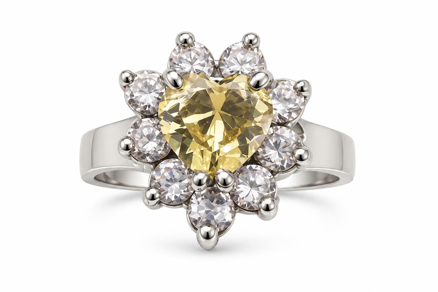 10KT White Gold Cubic Zirconium Yellow Heart Ring  [A3B3]