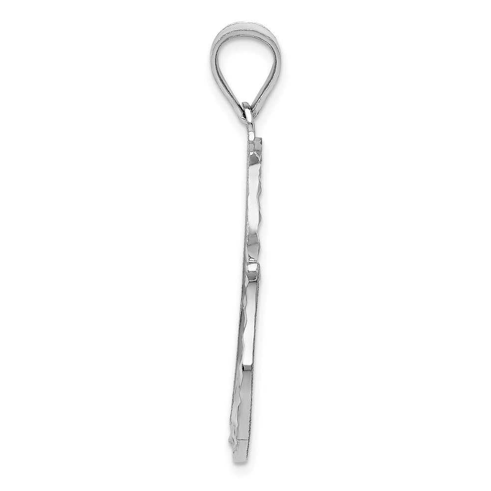 14k White Gold Solid Diamond-cut Reversible Heart Pendant