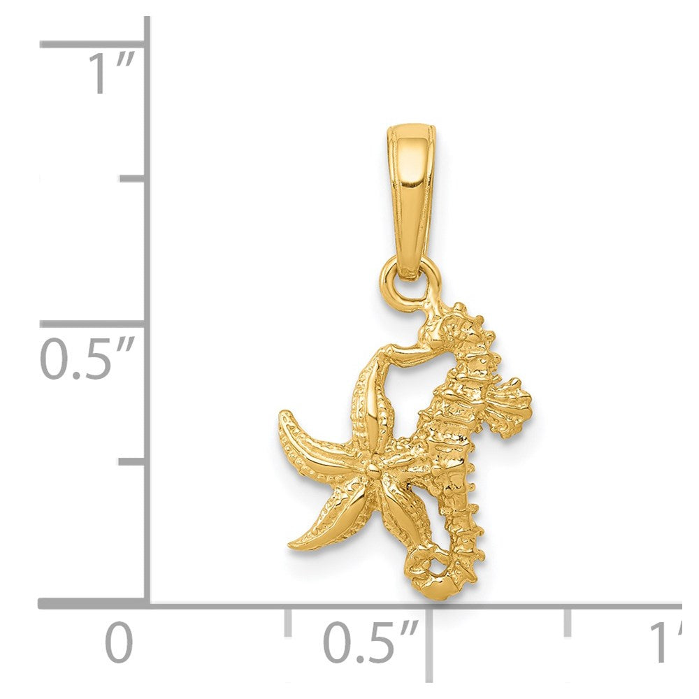 14K Solid Seahorse and Starfish Pendant