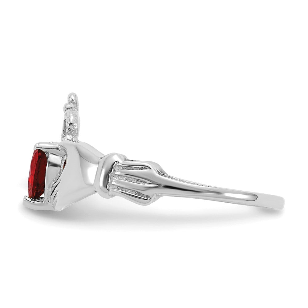 14k White Gold CZ January Birthstone Claddagh Heart Ring